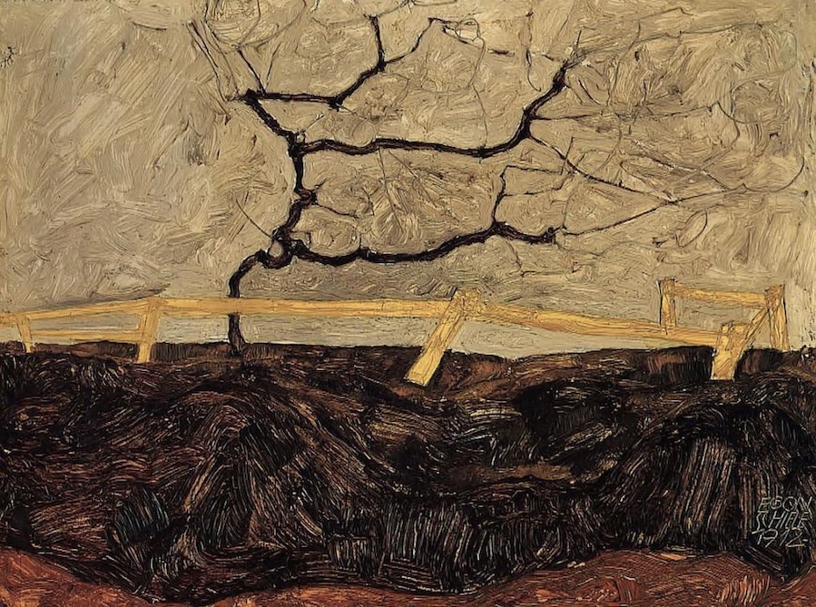 Egon Schiele Albero nudo dietro un recinto