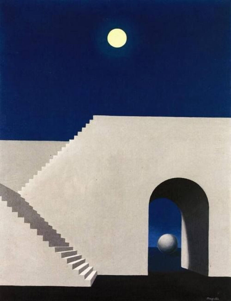 René Magritte, Architecture au clair de lune (Architettura al chiaro di luna), 1956, Olio su tela, 65 x 50 cm, Collezione privata (?)