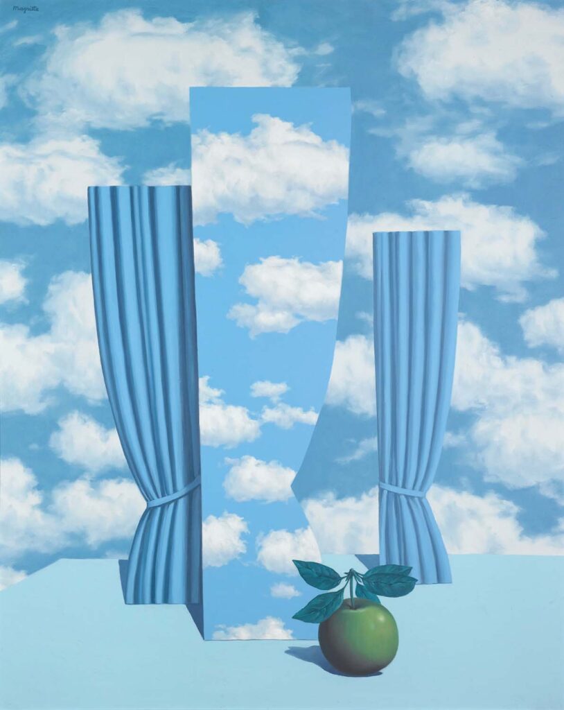 René Magritte, Le beau monde (Il bel mondo), 1962, Olio su tela, 100 x 81 cm, Collezione privata.